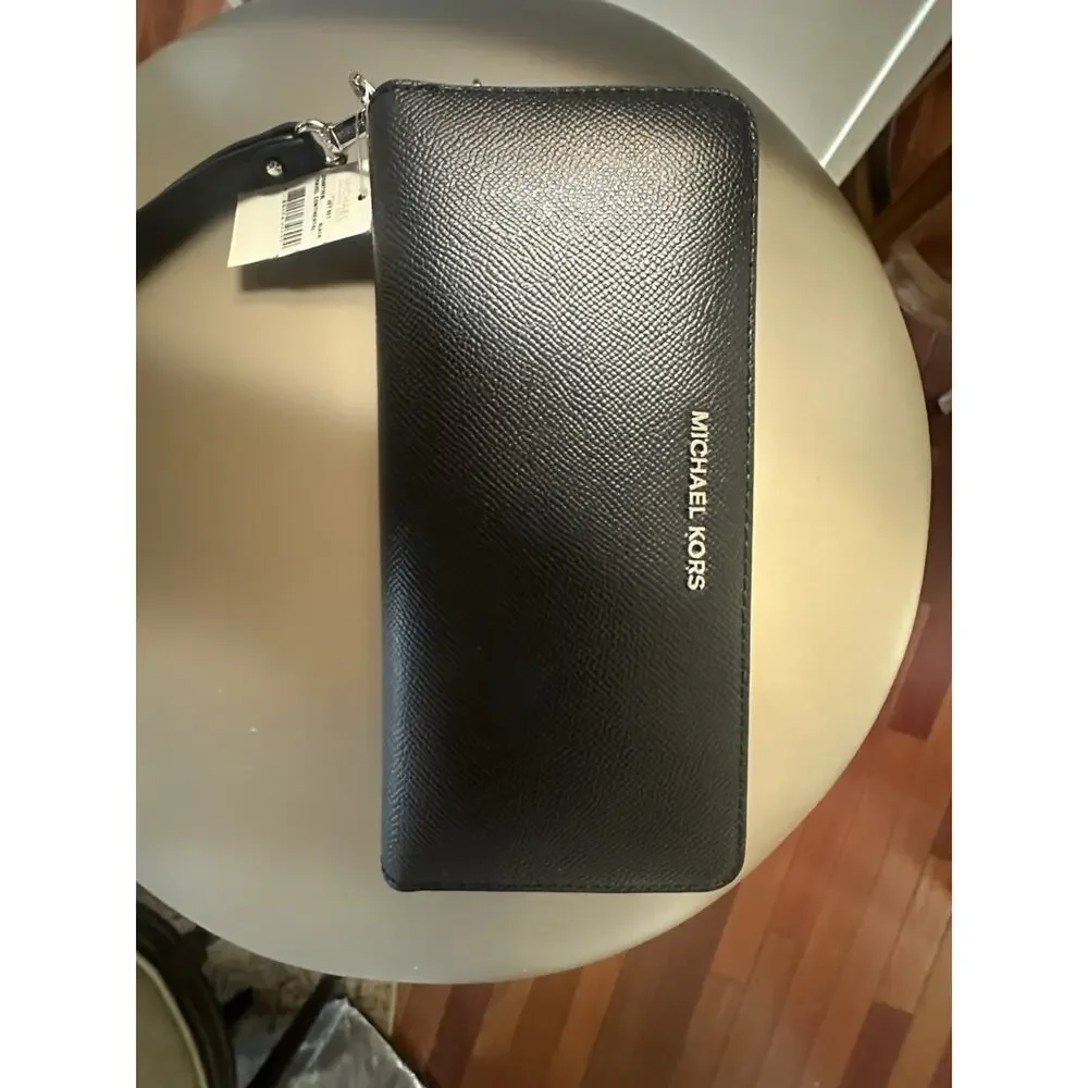 Michael Kors Jet Set Travel Wristlet Wallet Large Saffiano Leather Black NWT